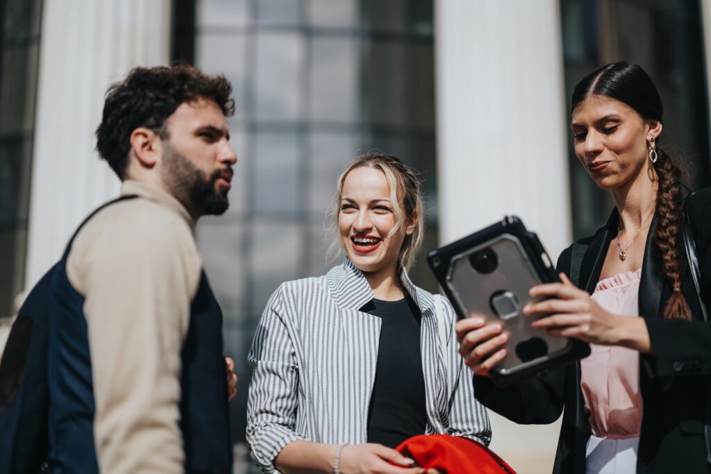 A marketing team using a direct marketing approach to win a customer.