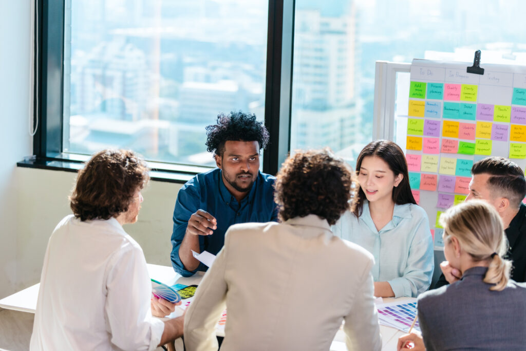 Sales team discussing about brand experience.